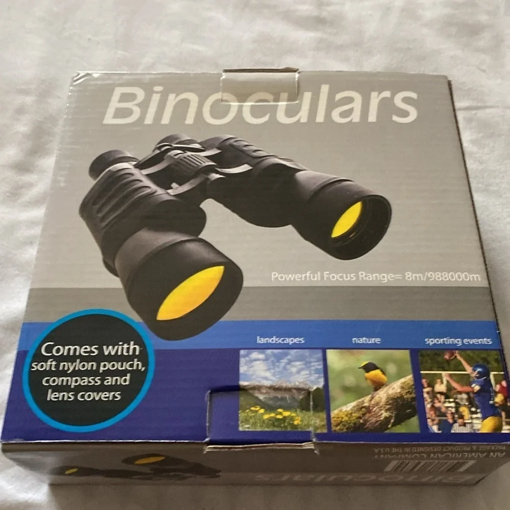 KOLE Imports Black Binoculars with Case and Compass NWOT